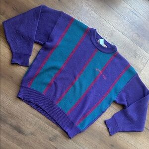 Bugle Boy Vintage Purple and Teal Striped Sweater ! Large